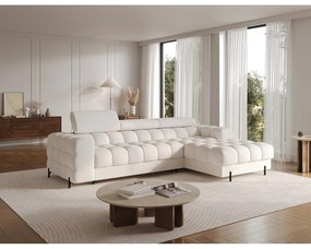 Divano angolare color crema allungabile/con contenitore (con penisola a destra/con chaise lounge) con rivestimento in bouclé Felro – ELTAP