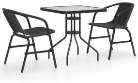 Set mobili da pranzo per giardino 3 pz nero