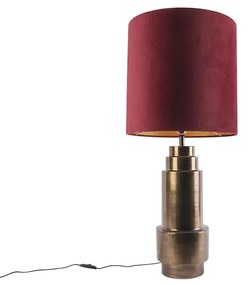 Lampada da tavolo Art Déco in bronzo con paralume in velluto rosso con oro 40 cm - Bruut