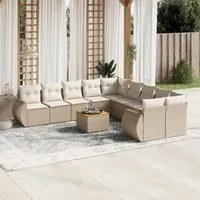 Set Divani da Giardino 11 pz con Cuscini Beige in Polyrattan 3225197