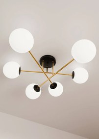 Lampadario Magnum Nero e Oro con 6 Sfere Satinate E14 da soffitto
