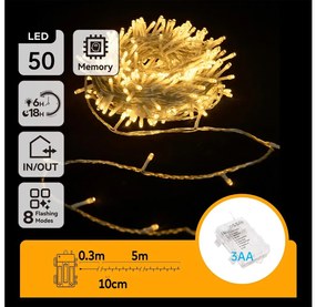 Aigostar - Catena LED natalizia da esterno 50xLED/8 funzioni 3xAA 5,3m IP44 bianco caldo