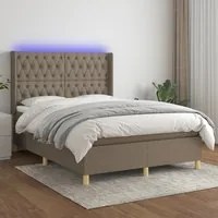 Letto a Molle con Materasso e LED Tortora 140x190 cm in Tessuto 3139113