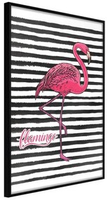 Poster  Flamingo on Striped Background  Cornice Quadri Cornice nera, Larghezza x Altezza Home decor 30x45