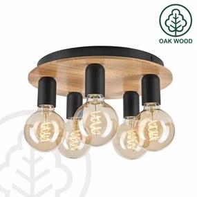 Plafoniera DUSTY 5xE27/15W/230V diametro 34 cm quercia/nero