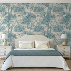 Carta Da Parati "tropical" Beige E Azzurro Chiaro /