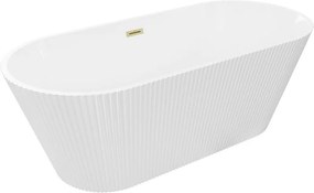 Mexen Yara vasca da bagno autoportante scanalata 170 x 75 cm, bianca, troppo pieno oro spazzolato - 52861707500-55