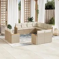 Set Divani da Giardino 11 pz con Cuscini Beige in Polyrattan 3226499