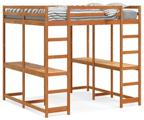 Letto Soppalco Scrivania E Scala Marrone Cera 160x200cm Pino /