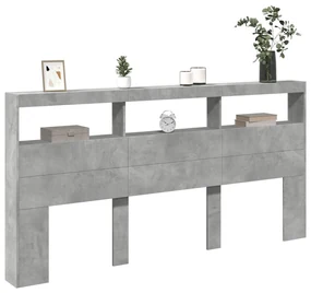 Testiera con contenitore a led grigio cemento 200x17x102 cm