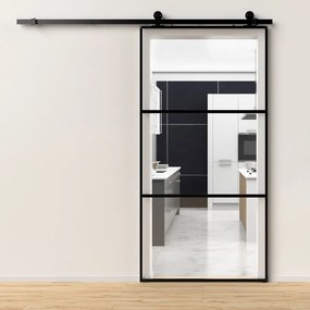 Porta scorrevole 3V trasparente in alluminio trasparente, L 96 x H 215 cm, con binario Industrial Reversibile