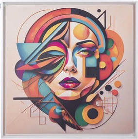 Quadro su tela con cornice moderno 98x98 cm ritratto geometrico donna