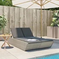 Lettino Prendisole Doppio con Cuscini Grigio Chiaro Polyrattan 368184