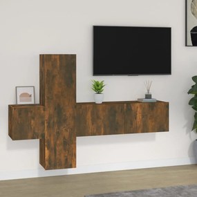 Set mobili porta tv 3 pz rovere fumo in legno multistrato