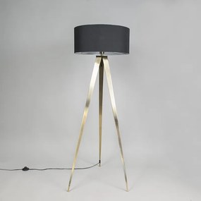 Lampada da terra moderna in ottone con paralume nero - Ilse