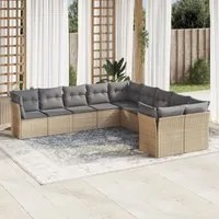 Set Divano da Giardino 10 pz con Cuscini Beige in Polyrattan 3250078