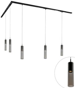 Sistema di illuminazione su binario moderno con 5 faretti a sospensione neri monofase - Iconic Lloyd