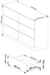 Cassettiera Credenza 120x40x77 Cm 6 Cassetti Artika Bianco Opaco