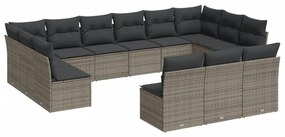 Set divani da giardino 13 pz con cuscini grigio in polyrattan