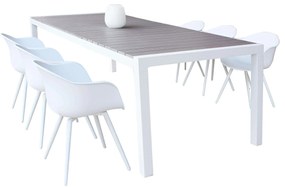 LOIS - set tavolo in alluminio e polywood cm 162/242 x 100 x 74 h con 6 Poltrone Dynamo