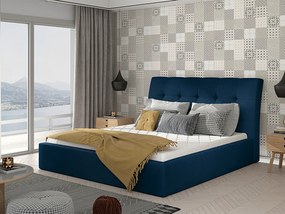 Letto matrimoniale con box contenitore Salonicco - 160 x 200 cm , Tessuto blu