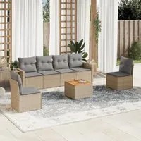 Set Divani da Giardino 7 pz con Cuscini Beige in Polyrattan 3224512