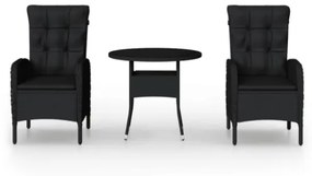 Set da Bistrot per Giardino 3 pz in Polyrattan Nero