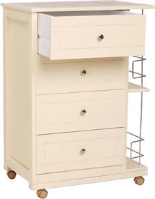 Carrello da cucina GIADA con 4 cassetti e portabottiglie Avorio