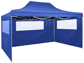 Gazebo Professionale Pieghevole Con 3 Pareti 3x4m Acciaio Blu /