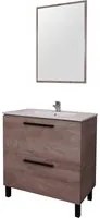 Mobile sottolavabo Barcellona, Armadietto moderno da bagno con specchiera, Lavatoio con 3 cassetti, Made in Italy, Cm 81x46xh82, Rovere