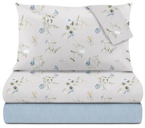 Completo letto matrimoniale fiori grigio cotone Meredith