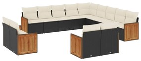 Set divani da giardino 13pz con cuscini nero in polyrattan