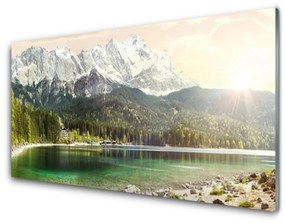 Quadro su vetro Montagne Foresta Lago Paesaggio 100x50 cm