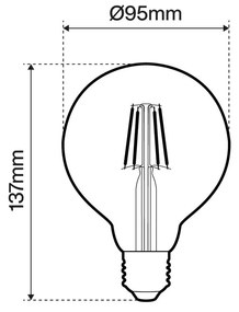 Lampada LED E27 4W a Filamento 150lm/W No Flickering - G95 Colore Bianco Caldo 2.700K