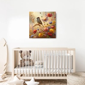 Quadro su tela – Uccellino nella natura in fiore
