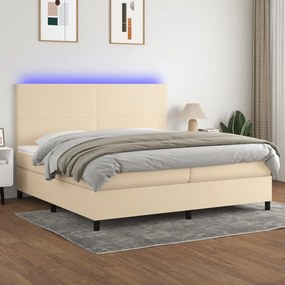 Letto a molle materasso e led bianco 200x200cm in tessuto