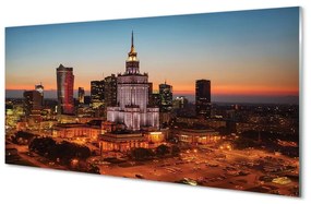 Quadro in vetro Panorama notturno dei grattacieli di varsavia 100x50 cm