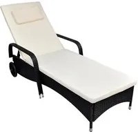 Lettino Prendisole con Ruote in Polyrattan Nero 42482