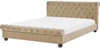 Letto rivestimento in velluto beige Gambe in legno Nero 180 x 200 cm abbottonato Glam