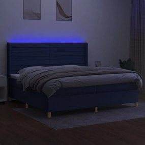 Letto a Molle Materasso e LED Blu 200x200cm in Tessuto