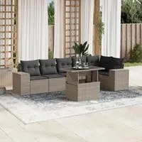 Set Divani da Giardino 7pz con Cuscini Grigio Chiaro Polyrattan 3269182