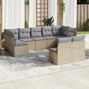 Set Divano da Giardino 9 pz con Cuscini Beige in Polyrattan