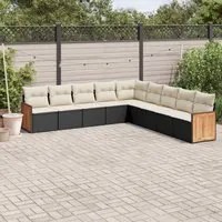 Set Divani da Giardino 9 pz con Cuscini Nero in Polyrattan 3227736