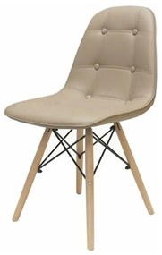 Sedia Trapuntata Imbottita Simil Pelle Tortora Con Gambe In Legno Design Moderno