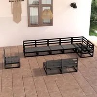 Set Divani da Giardino 9 pz Nero in Legno Massello di Pino 3075638