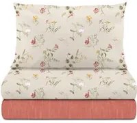 Completo letto 1 piazza e mezza fiori beige cotone Meredith