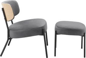 Poltrona in velluto grigio con poggiapiedi Jerry - Støraa