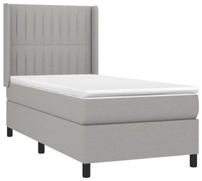 Letto a molle materasso e led grigio chiaro 90x200 cm tessuto