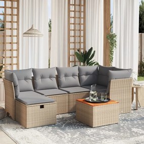 Set divano da giardino 7 pz con cuscini beige misto polyrattan