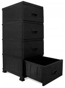 Cassettiera nera con design in rattan con 4 cassetti